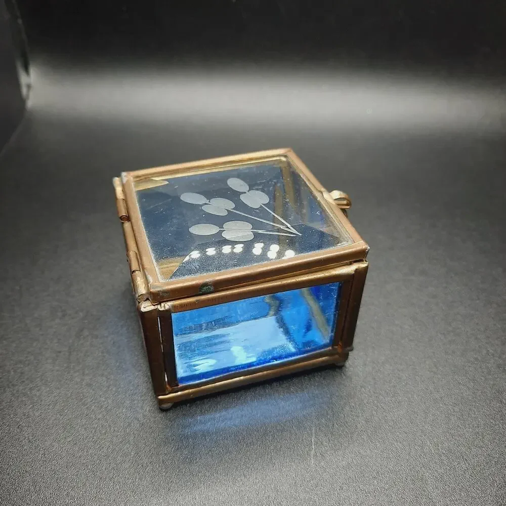 VTG Via Vermont Cobalt Blue Stained Glass Trinket Box